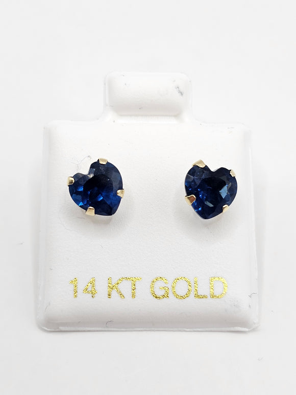 14K Gold Earrings - Blue Heart