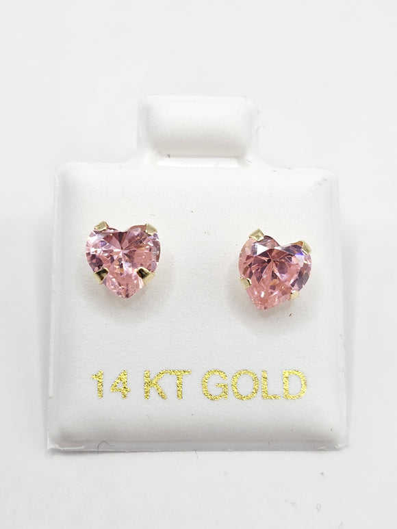 14K Gold Earrings - Pink Heart