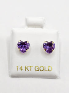 14K Gold Earrings - Purple Heart