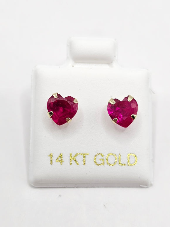 14K Gold Earrings - Fuchsia Heart