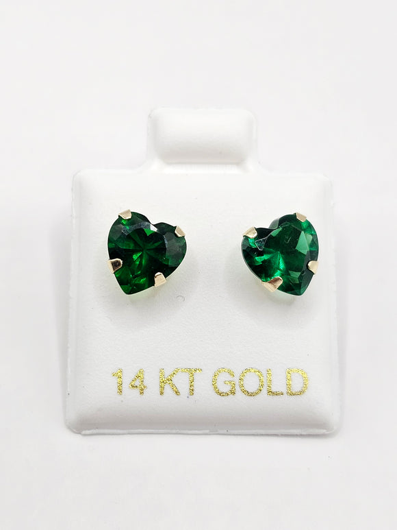 14K Gold Earrings - Green Heart