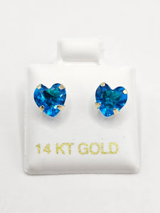 14K Gold Earrings - Blue Heart