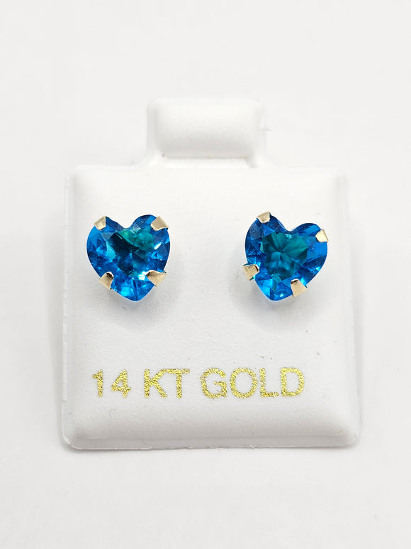 14K Gold Earrings - Blue Heart