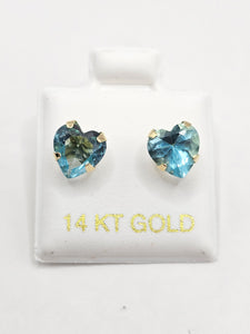 14K Gold Earrings - Blue Heart