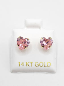 14K Gold Earrings - Pink Heart