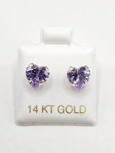 14K Gold Earrings - Purple Heart