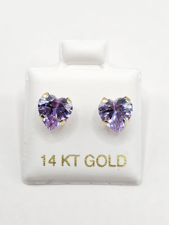 14K Gold Earrings - Purple Heart