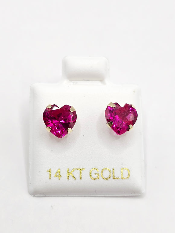 14K Gold Earrings - Fuchsia Heart