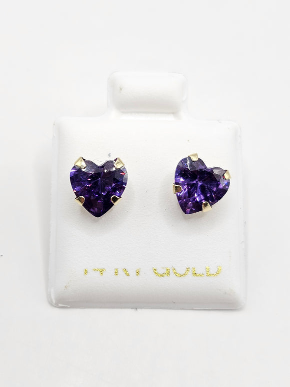 14K Gold Earrings - Purple Heart