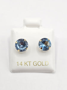 14K Gold Earrings - Light Blue Circle Stud