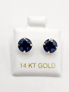 14K Gold Earrings - Blue Circle Stud