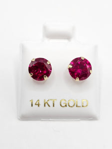 14K Gold Earrings - Fuchsia Circle Stud