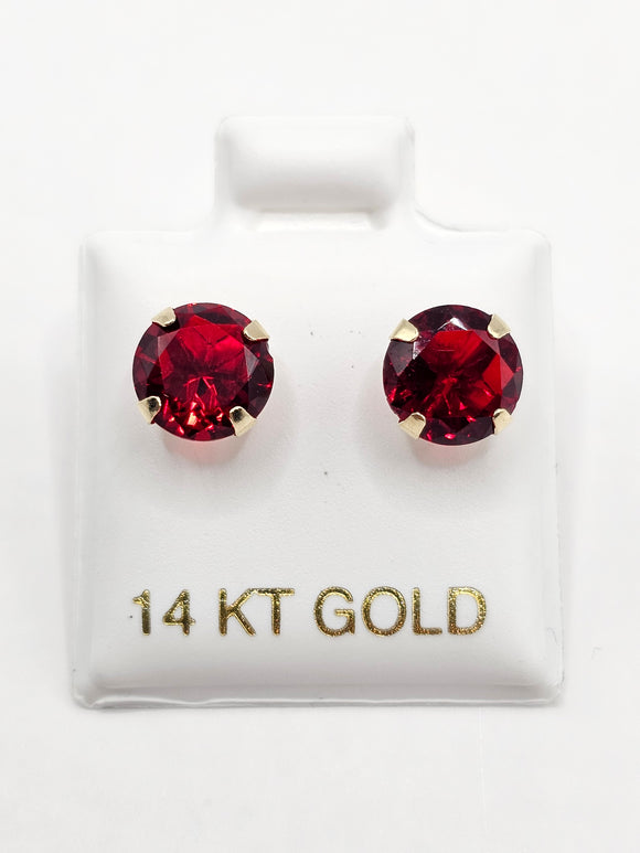 14K Gold Earrings - Red Circle Stud