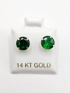 14K Gold Earrings - Green Circle Stud