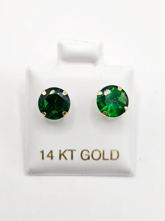 14K Gold Earrings - Green Circle Stud