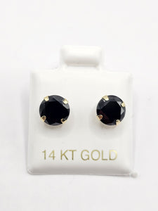 14K Gold Earrings - Black Circle Stud