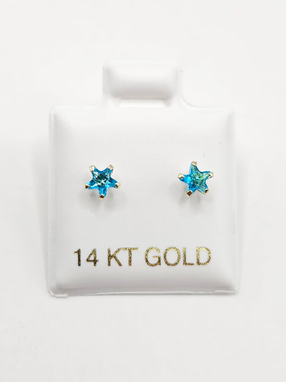 14K Gold Earrings - Light Blue Star