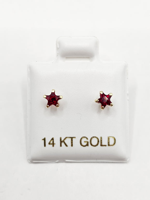 14K Gold Earrings - Red Star