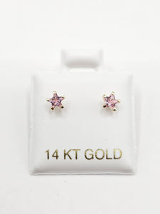 14K Gold Earrings - Pink Star