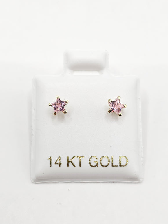 14K Gold Earrings - Pink Star