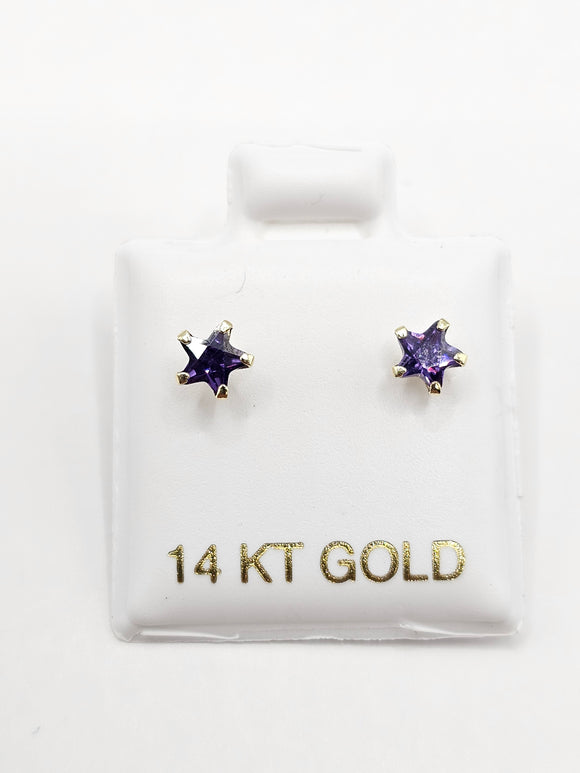 14K Gold Earrings - Purple Star