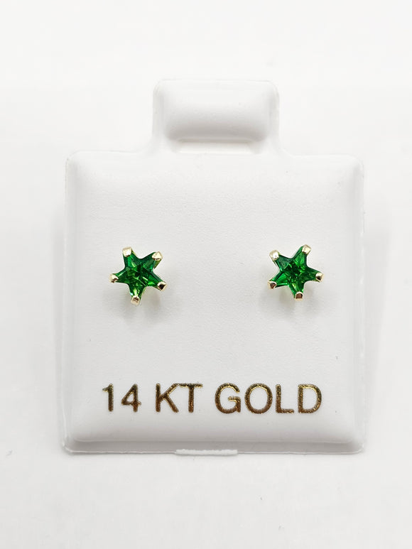 14K Gold Earrings - Green Star