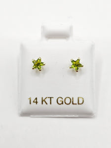 14K Gold Earrings - Lime Green Star