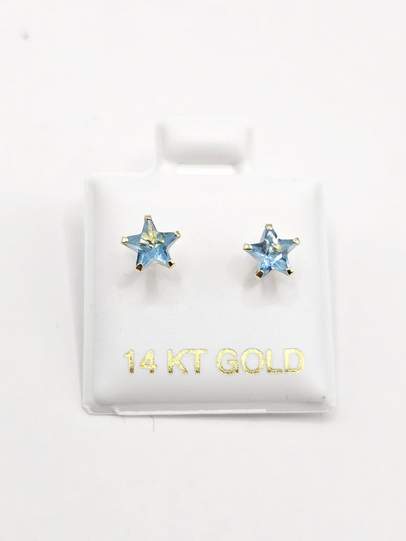 14K Gold Earrings - Light Blue Star