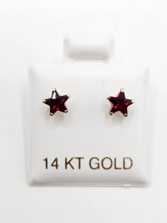 14K Gold Earrings - Red Star