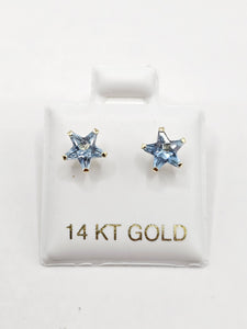 14K Gold Earrings - Light Blue Star