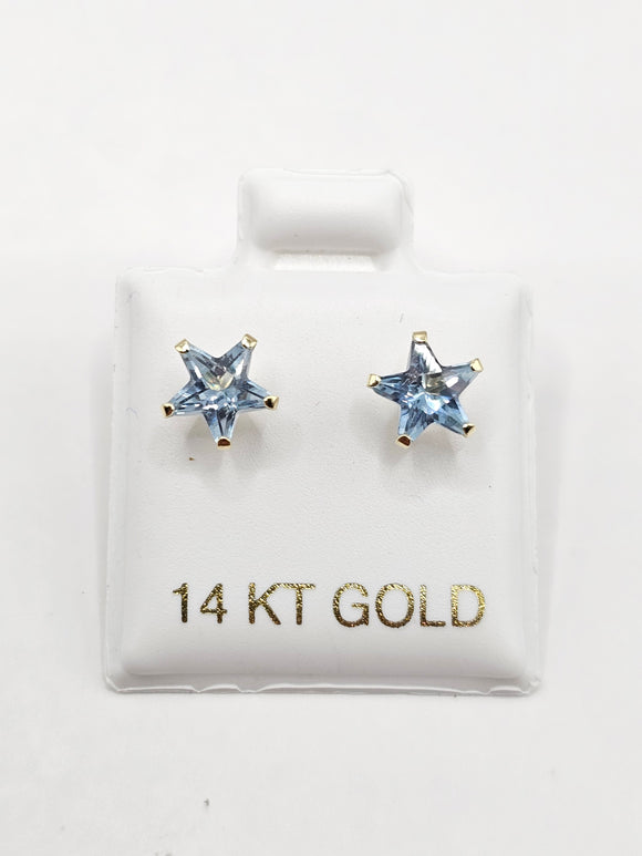 14K Gold Earrings - Light Blue Star