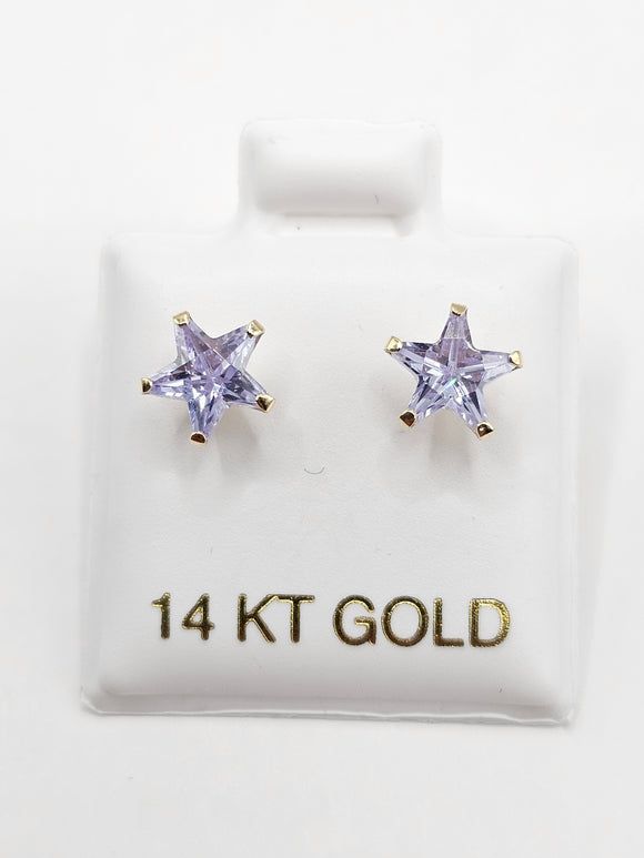 14K Gold Earrings - Light Purple Star