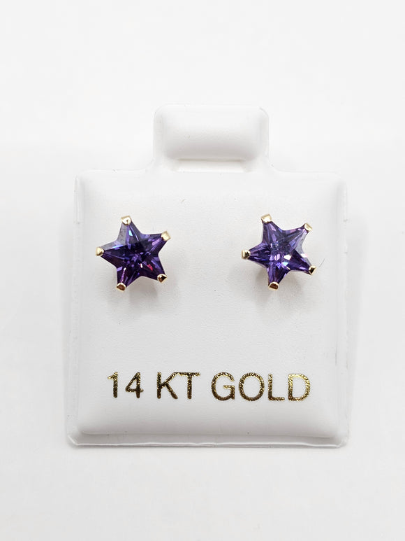 14K Gold Earrings - Purple Star