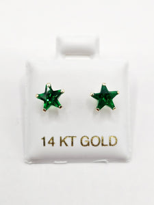 14K Gold Earrings - Green Star