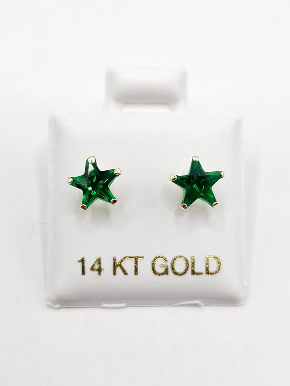 14K Gold Earrings - Green Star