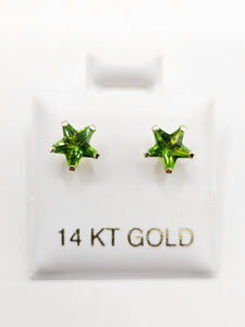 14K Gold Earrings - Lime Green Star