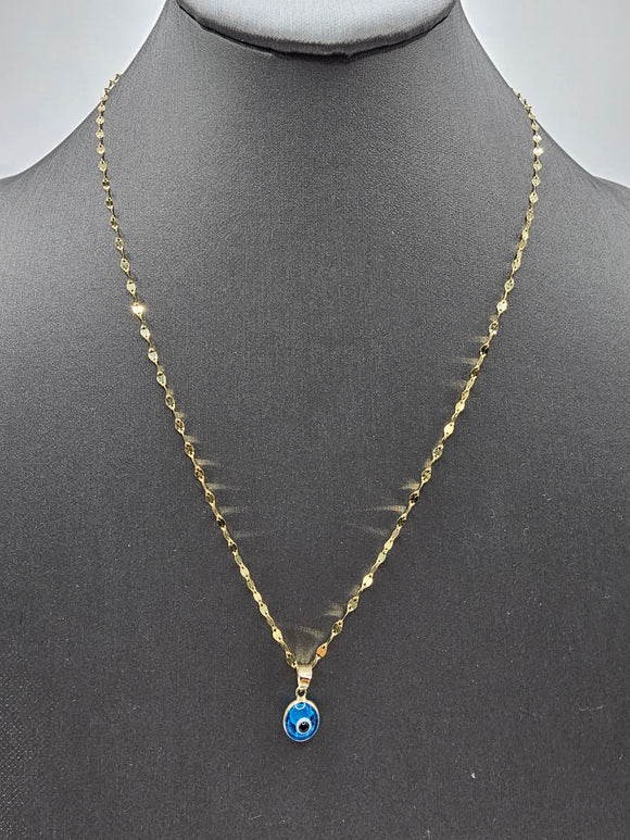 14k Gold Chain w/pendant - Blue Evil Eye