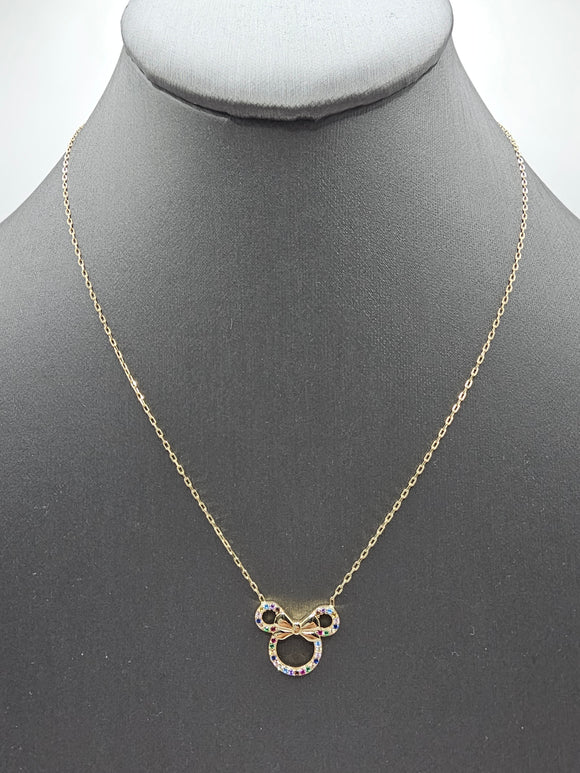 14k Gold Necklace - Multi-Color Mouse Ears