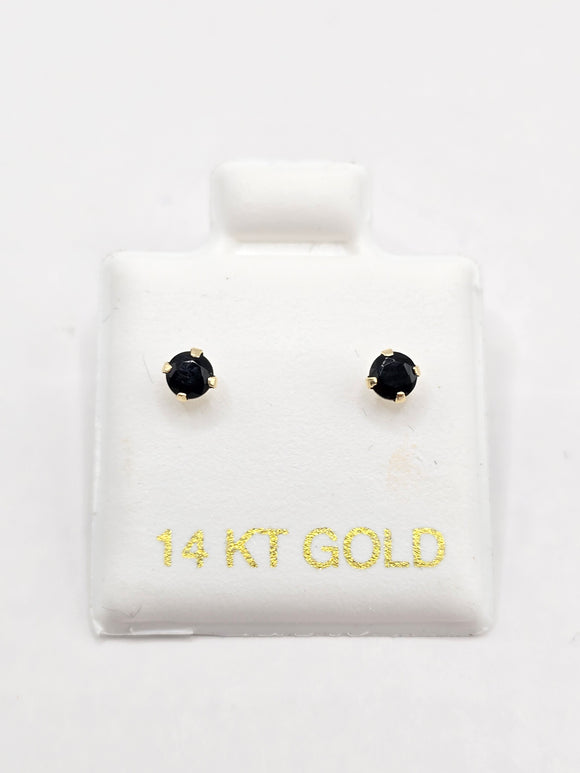 14K Gold Earrings - Black Circle Stud