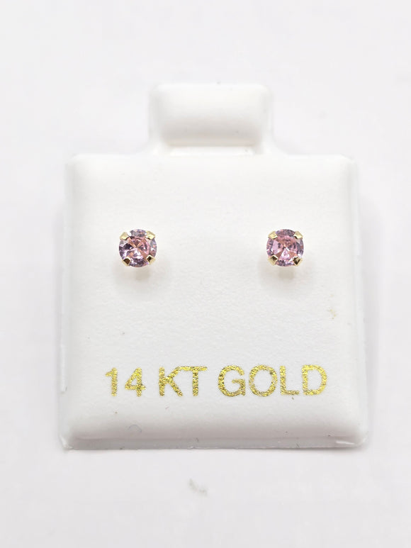 14K Gold Earrings - Pink Circle Stud