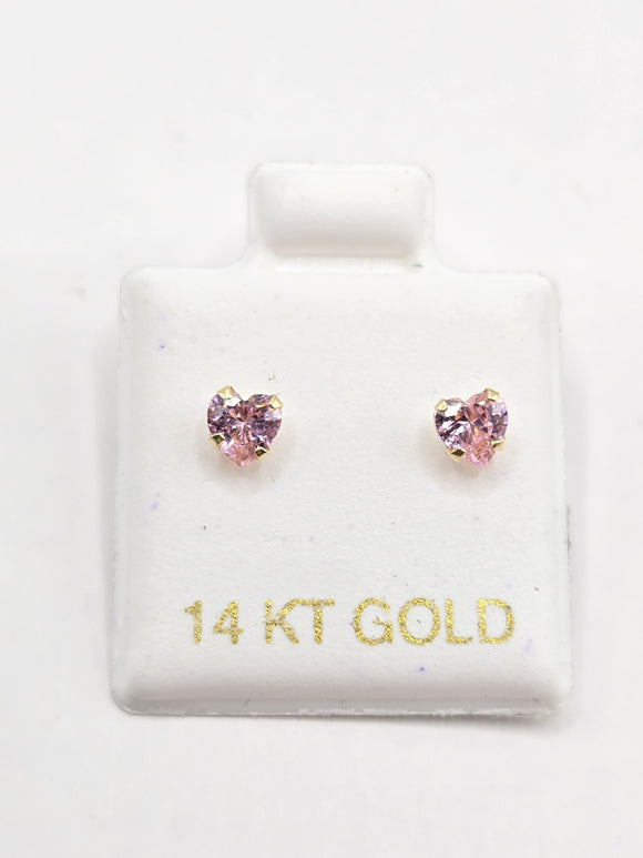 14K Gold Earrings - Pink Heart Stud