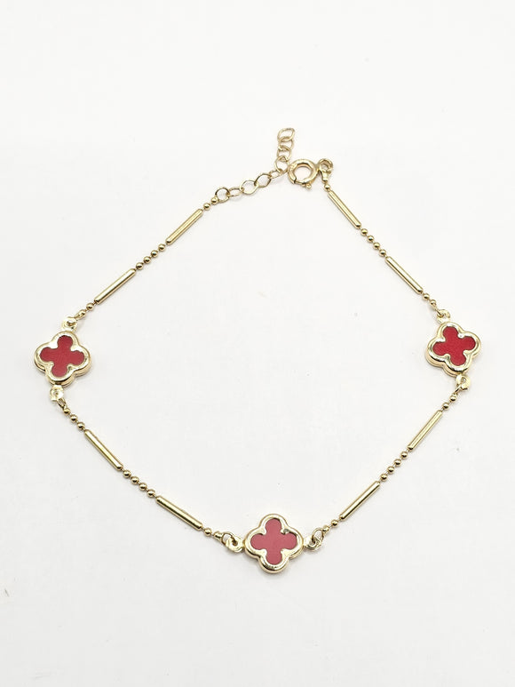 14k Gold Bracelet - Red Clover