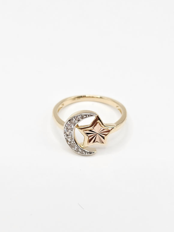 14K Gold Ring - Moon & Sun