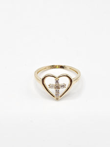 14K Gold Ring - Heart w/Cross