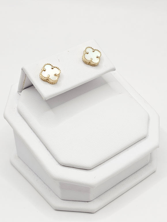 14K Gold Earrings - White Clover