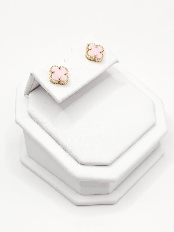 14K Gold Earrings - Pink Clover