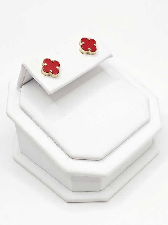 14K Gold Earrings - Red Clover