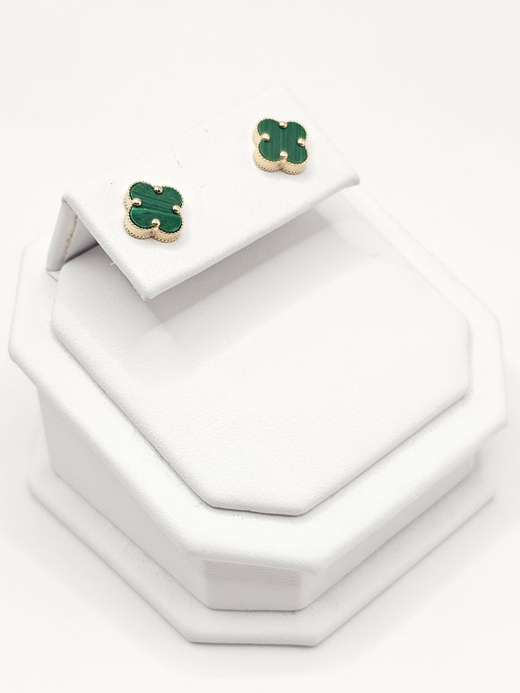 14K Gold Earrings - Green Clover