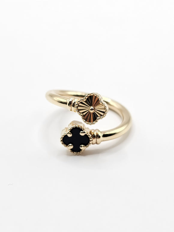 14K Gold Ring - Black & Gold Clover