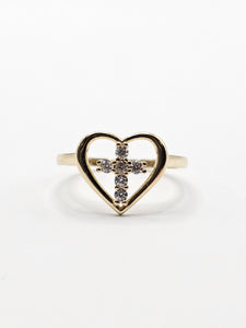 14K Gold Ring - Heart w/Cross